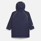 Back view of a Puddleflex Waterproof Fleece Lined Jacket in navy, with a hood and white detailing on the shoulders.
